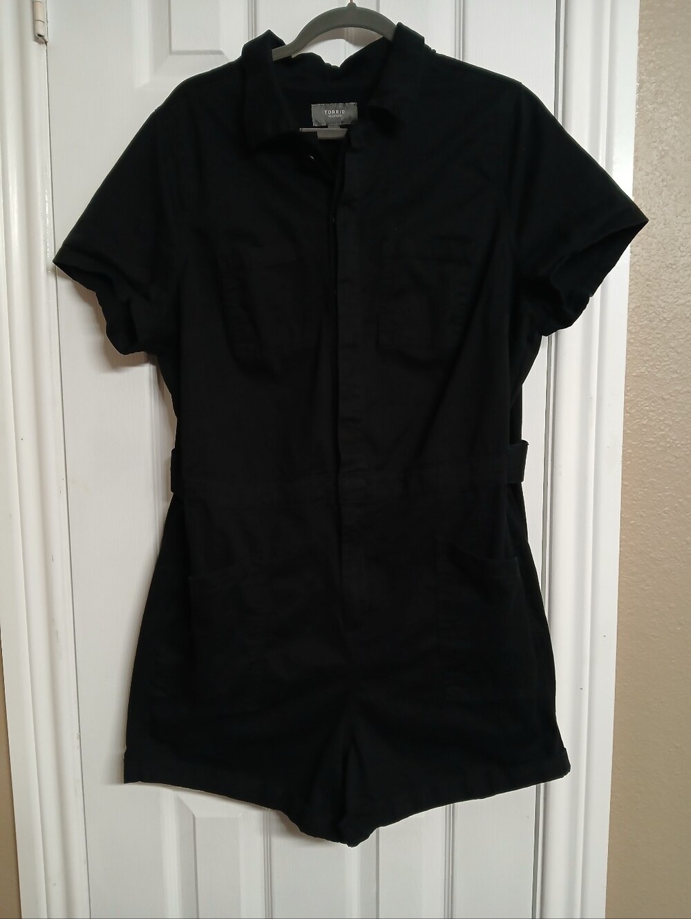 torrid Black Short-Sleeve Button-Down Romper - 14